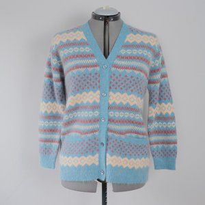 Panda Angora and Lambswool Fair Isle Blue Knit Cardigan